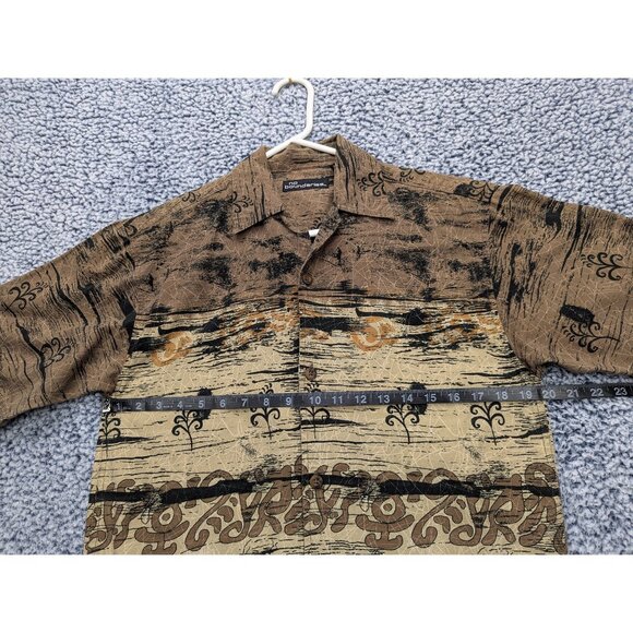 Y2K No Boundaries Hawaiian Button Up Shirt Mens S Tiki Boho Beachy Artsy Brown - Picture 9 of 12